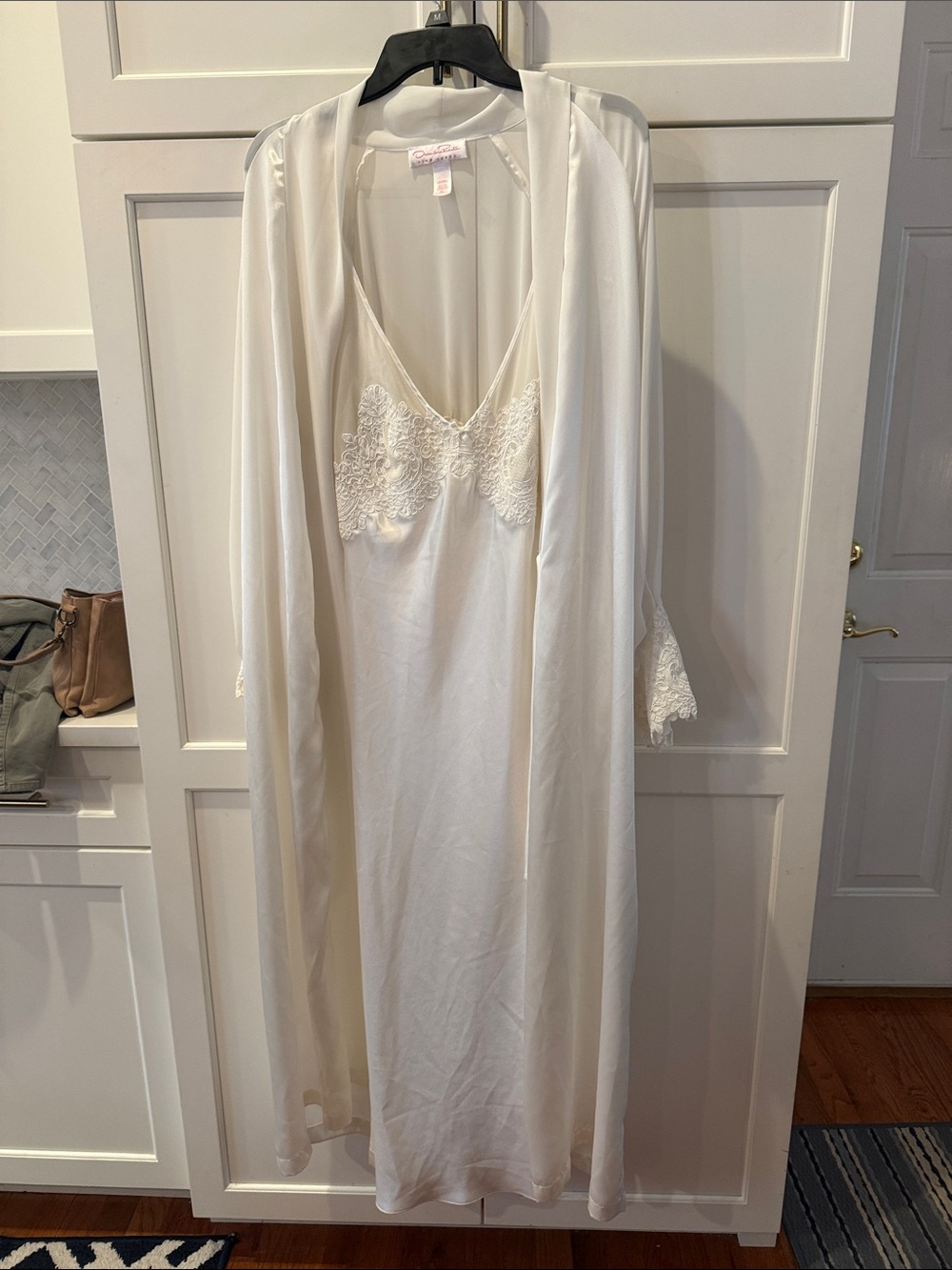 Y2K Oscar de la Renta pink label Ivory Lace Trim Sleep Gown and Robe Set XL